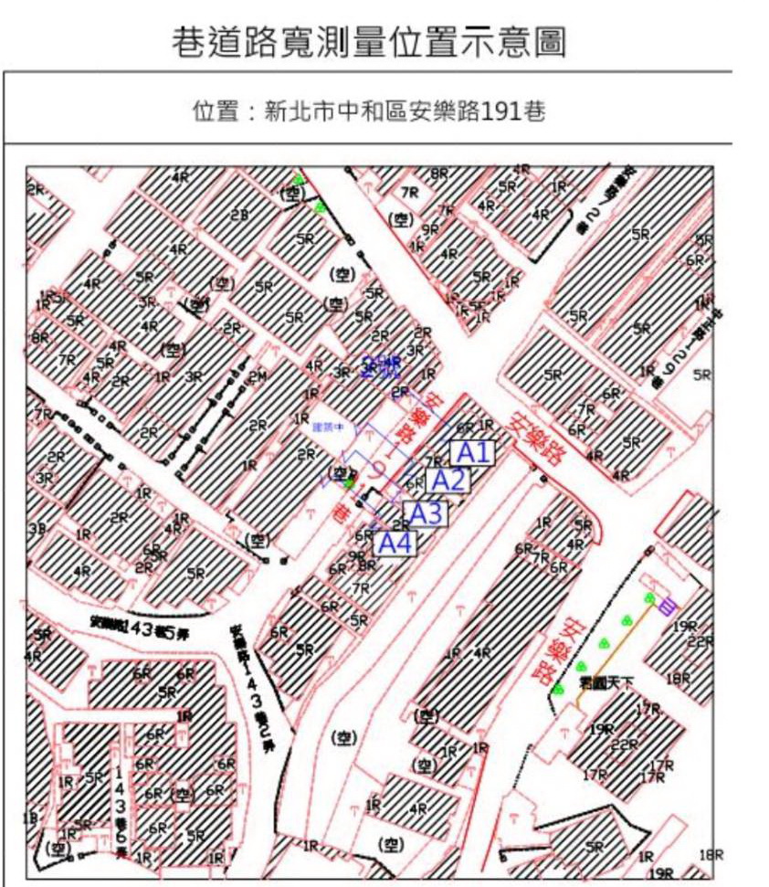 「華鋐晴朗」、「華鋐晴晨」建案的巷道路寬測量示意圖。