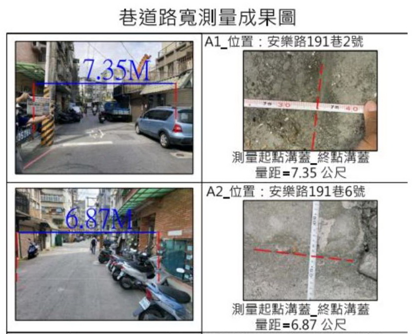 經現場實地測量結果，「華鋐晴晨」建案接臨道路多處不足8米，明顯不符相關規定。