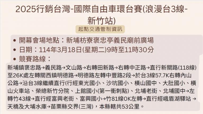 2025國際自由車環臺大賽-浪漫台3線站即將開跑