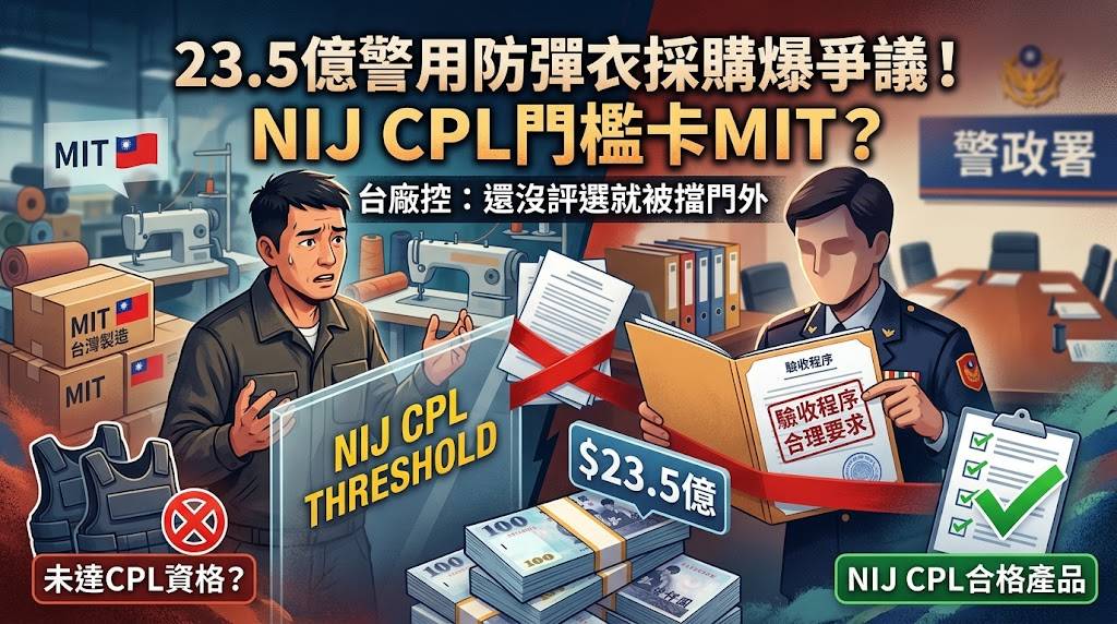 【獨家】！！ 23.5億警用防彈衣採購爆爭議！NIJ CPL門檻卡MIT？台廠控「還沒評選就被擋門外」